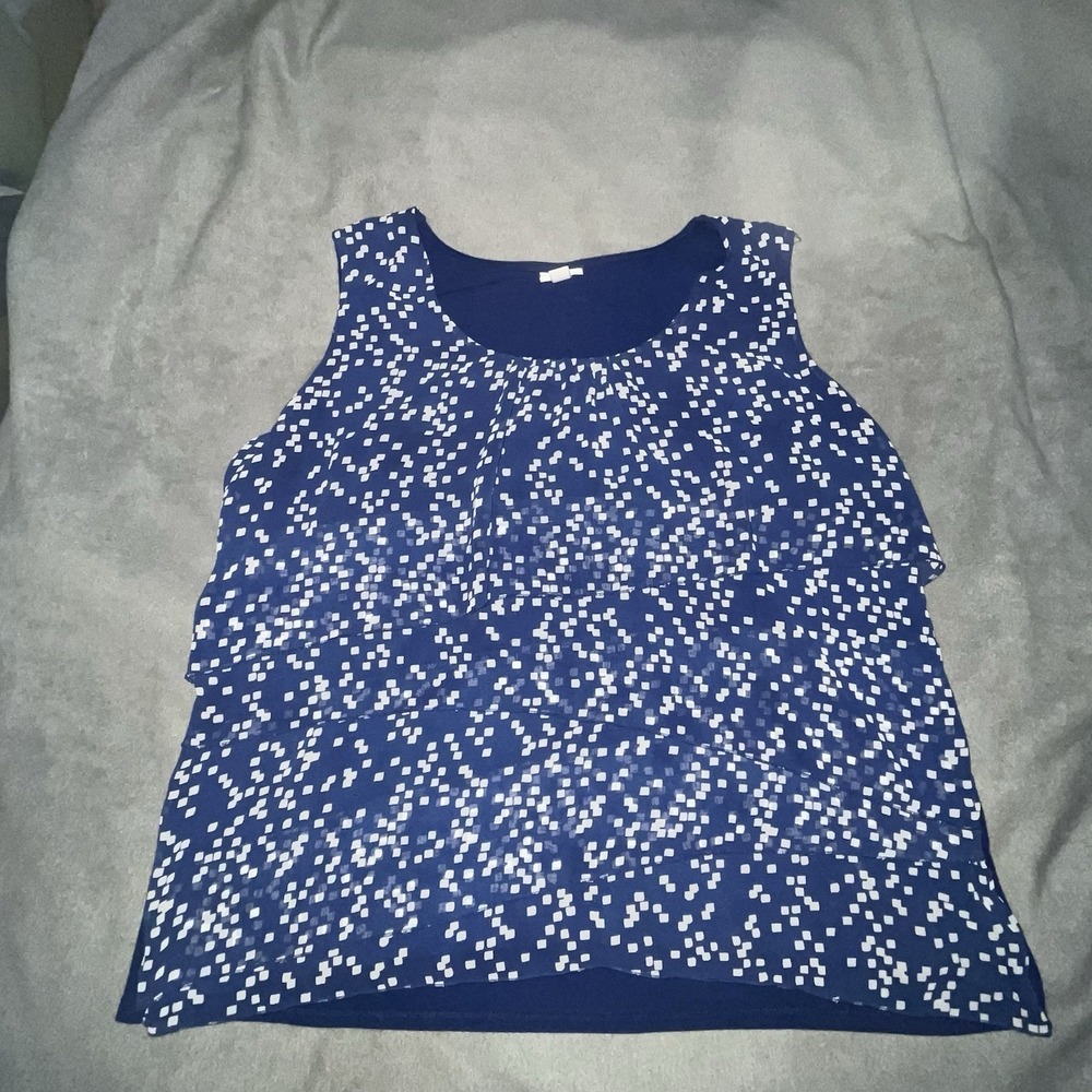 Jaclyn Smith Women's Navy Blue & White Printed Tiered Tank Top Ruffle 2X